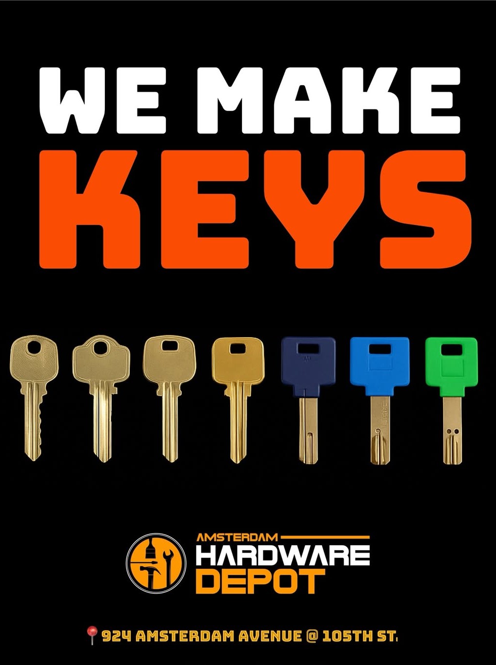 We Make Keys — key cutting on site at Amsterdam Hardware Depot